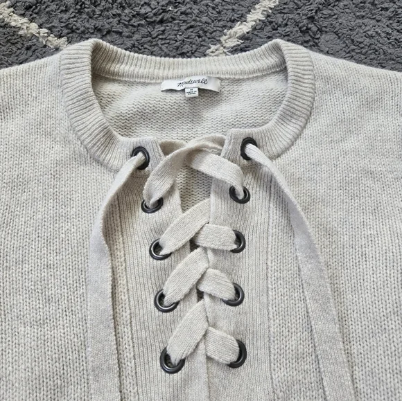 Madewell Merino Wool Long Sleeve Lace Up Front Cream Oatmeal Sweater Dress M - Picture 5 of 11